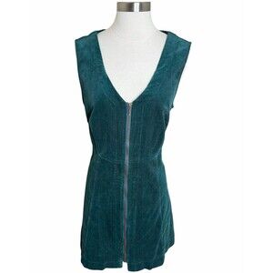 ModCloth Princess Highway Corduroy Zip Front Mini Dress Teal Green Size 14